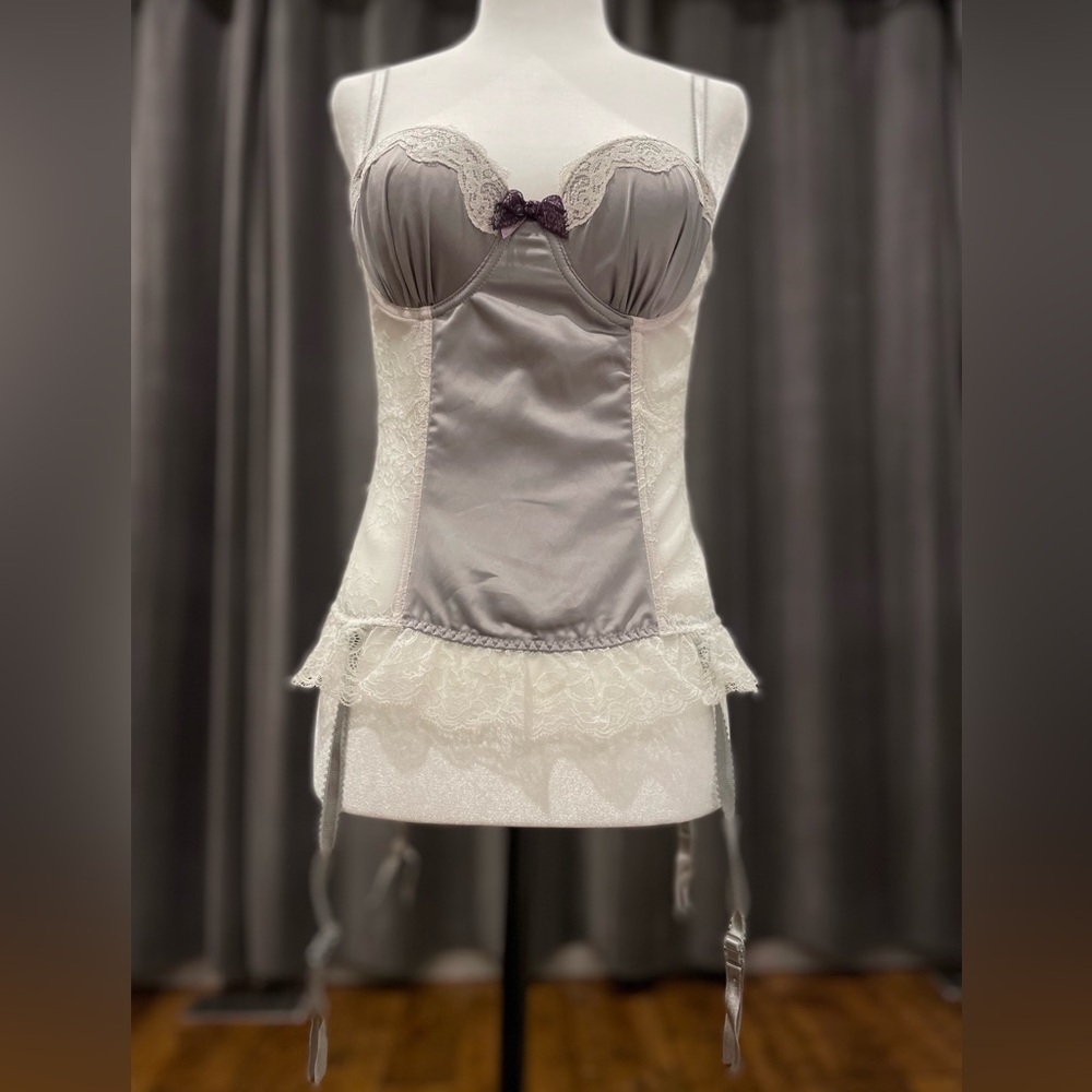 Sexy satin and lace bustier with garters
